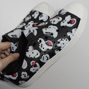 Native Womens Black and White Cartoon Sneakers Mickey Mouse Disney